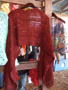Flower Bell Stole on display in the Cephalopod Yarns booth at Rhinebeck
